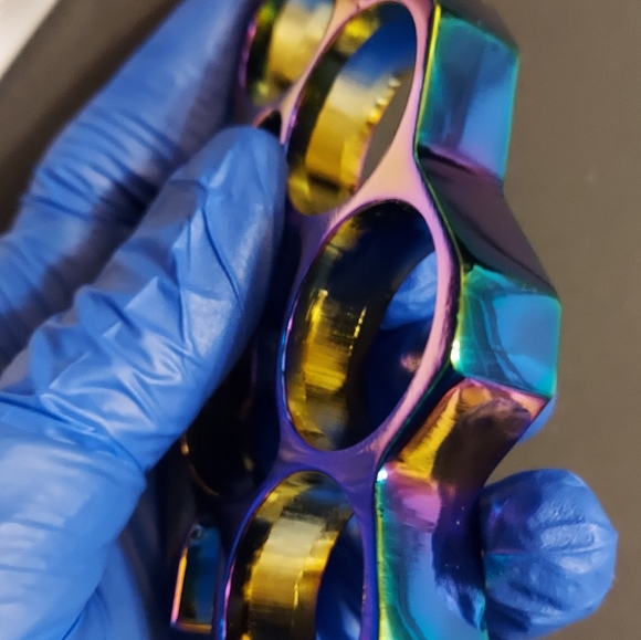 Belt Buckle Knuckles Solid Steel, Rainbow Titanium Polished Finish - Picture 2 of 5